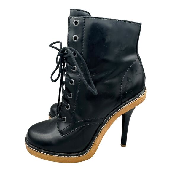 L.A.M.B. Shoes - L.A.M.B. Nichol Lace Up Boots  7.5 Patent Leather Platform Stiletto Heels Black